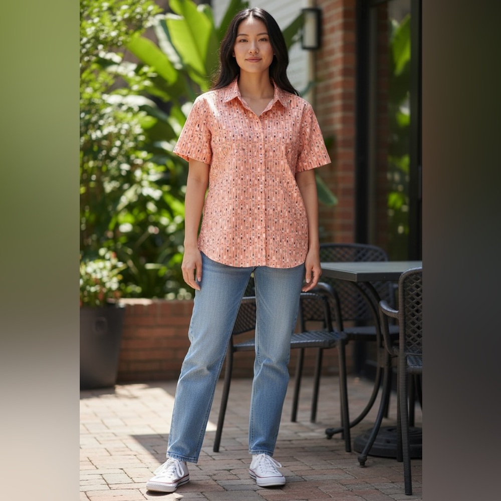 Land’s End shirt, size 12, no iron supima cotton, cute paddle print, no stains